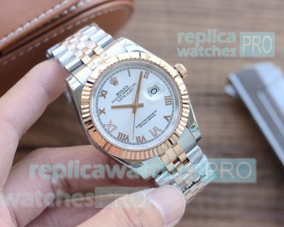 Copy Rolex Jubilee Datejust Black Roman Dial Two Tone Watch 40MM